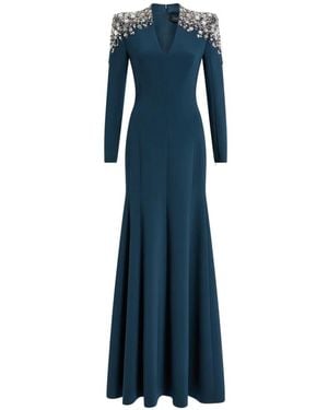 Jenny Packham Nila Beaded V-Neck Maxi Dress - Blue