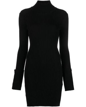 Rabanne High-Neck Ribbed-Knit Minidress - Black