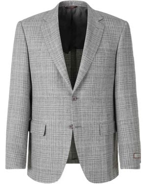 Canali Notched-Lapel Checked Blazer - Grey
