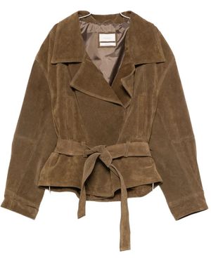 ViCOLO Belted Leather Jacket - Brown