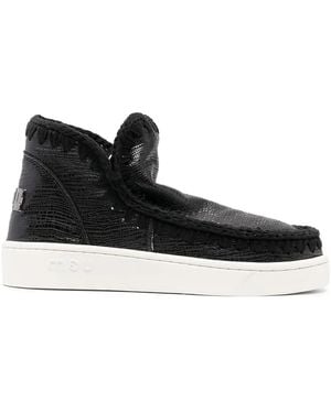 Mou Grained-Leather Whipstitch Trainers - Black
