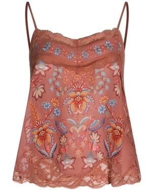 FARM Rio Floral Print Lace Tank Top - Red