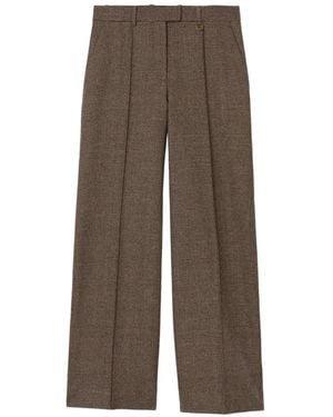 Burberry Check Wool-Linen-Blend Tailored Trousers - Brown
