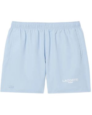 Lacoste Logo-Print Elasticated-Waist Swim Shorts - Blue