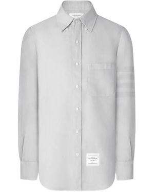 Thom Browne Leinenhemd Mit 4-Streifen-Logo - Weiß