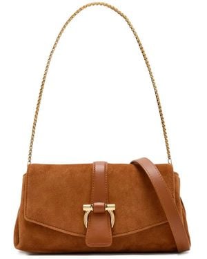 Ferragamo Mini Buckle Satchel Shoulder Bag - Brown