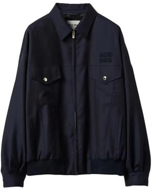 Miu Miu Batavia Logo-Embroidered Blouson Jacket - Blue