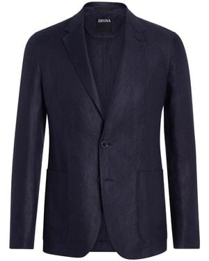 ZEGNA Pure Linen Single-Breasted Jacket - Blue