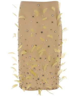 Des Phemmes Feather-Embellished Skirt - Natural
