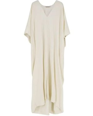 Alberta Ferretti V-Neck Short-Sleeve Long Dress - White