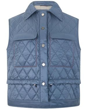 Moorer Quilted Drawstring Gilet - Blue