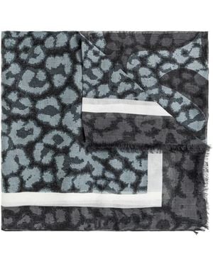 AllSaints Leopard-Print Frayed Scarf - Grey