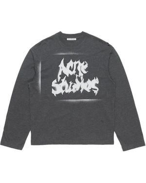 Acne Studios Logo-Print Distressed Long-Sleeve T-Shirt - Black