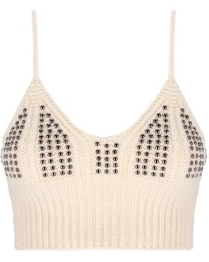 Laneus Embellished Knitted Top - Natural