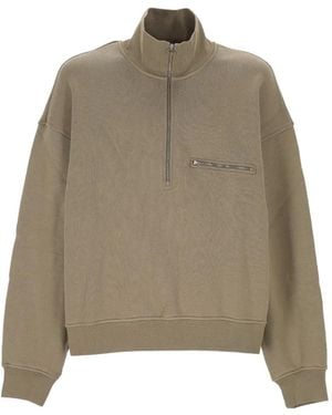 Agolde Pavillion Half-Zip Chest-Pocket Sweatshirt - Natural