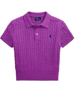 Polo Ralph Lauren Cable-Knit Polo Top - Purple