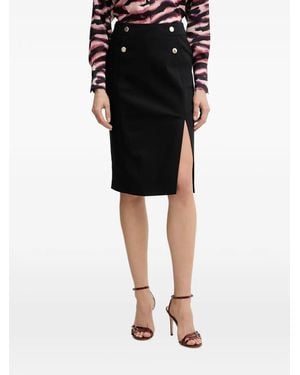 Morgan Jeony Button-Embellished Slit-Detail Midi Skirt - Black