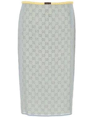 Gucci Silk Stretch Chiffon Skirt With Crystals - Grey