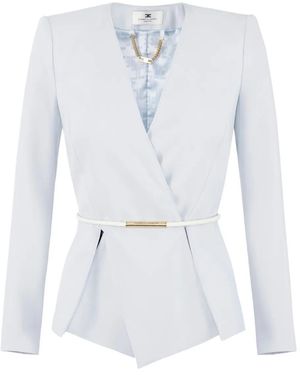 Elisabetta Franchi Blazer À Taille Ceinturée - Blanc