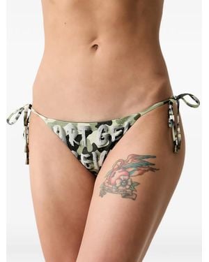 Kurt Geiger Camouflage-Print Side-Tie Bikini Bottoms - Natural