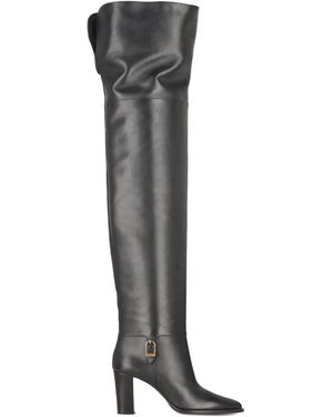 Saint Laurent 85Mm Julia Leather Buckle-Fastening Thigh-High Boots - Black