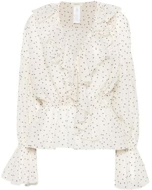 ViCOLO Polka-Dot Ruffled Blouse - White