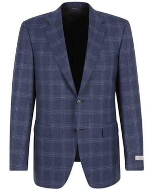 Canali Check Single-Breasted Blazer - Blue