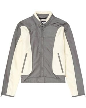 DIESEL Colour-block Biker Jacket With Piping - Gray
