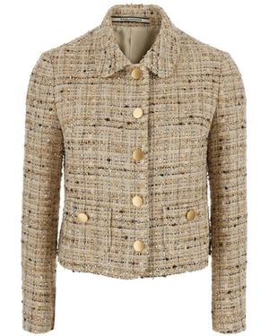 Tagliatore Bouclé-Tweed Button-Up Jacket - Natural