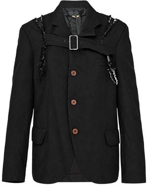 Comme des Garçons Buckle-Detail Frayed Blazer - Black