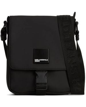 KARL LAGERFELD Venture Logo-Plaque Messenger Bag - Black
