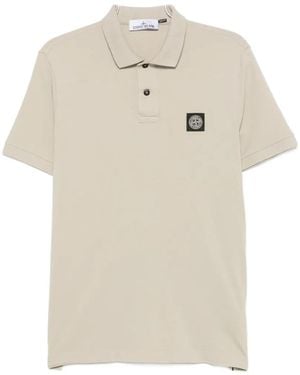 Stone Island Logo-Patch Piqué Polo Shirt - White
