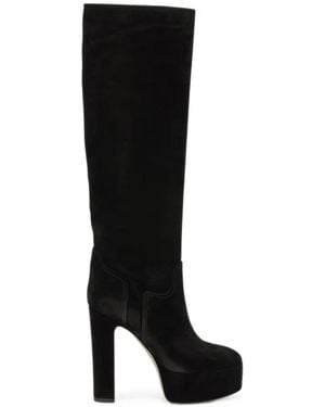 Casadei Renna Suede Platform Knee-High Boots - Black