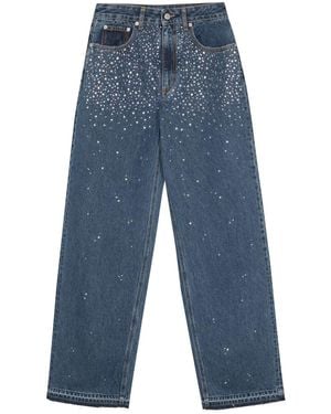 Alessandra Rich Vaqueros Anchos Con Aplique De Strass - Azul