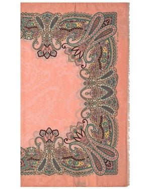 Etro Paisley-print frayed scarf - Pink