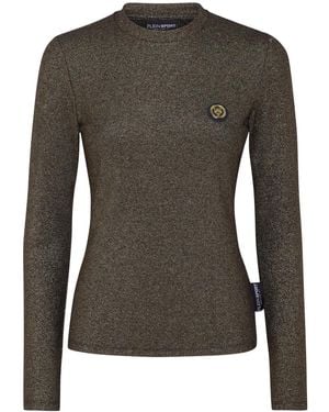 Philipp Plein Glitter-Embellished Logo-Patch T-Shirt - Grey