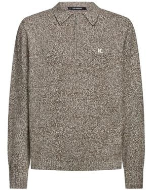 KARL LAGERFELD Zip-Fastening Long-Sleeve Polo Shirt - Grey