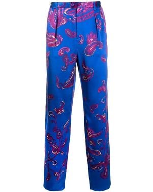 Saint Laurent Paisley-Print Tailored Trousers - Blue