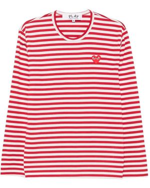 COMME DES GARÇONS PLAY Striped Heart-Patch T-Shirt - Red