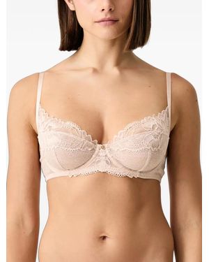 Guess Lace-Trim Logo-Pattern Bra - Brown