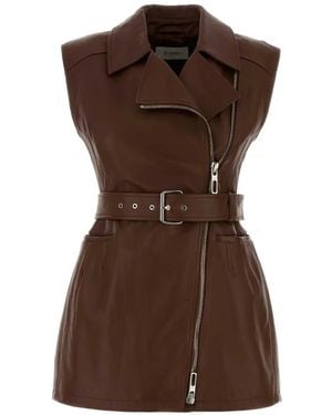 Sportmax Favella Belted Leather Vest - Brown