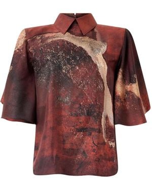 Roberto Cavalli Marble-Print Silk Blouse - Red