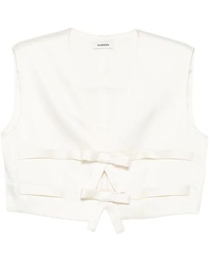Sandro リボン ノースリーブ トップ - ホワイト