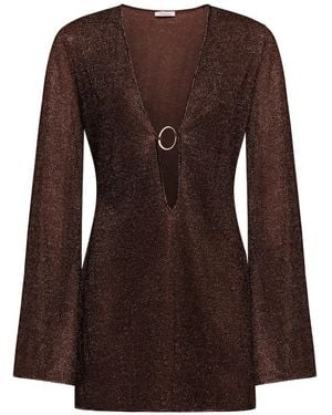 Oséree Lumière V-Neck Mini Dress - Brown