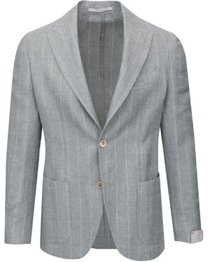 Eleventy Single-Breasted Striped Blazer - Grey