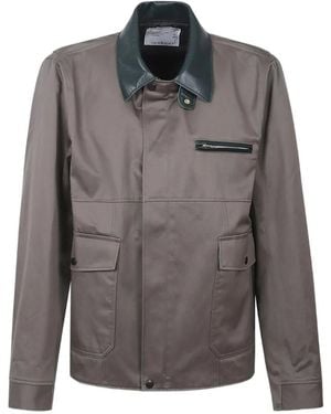 Sacai Leather-Collar Shirt Jacket - Grey