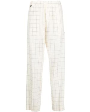 Undercover Windowpane-Print Wide-Leg Trousers - White