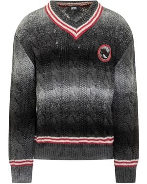 Gcds Kittho Cable-Knit V-Neck Sweater - Gray