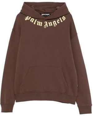 Palm Angels Neck Logo Printed Hoodie - Brown