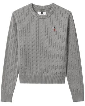 Chocoolate Cable-Knit Logo-Patch Sweater - Grey